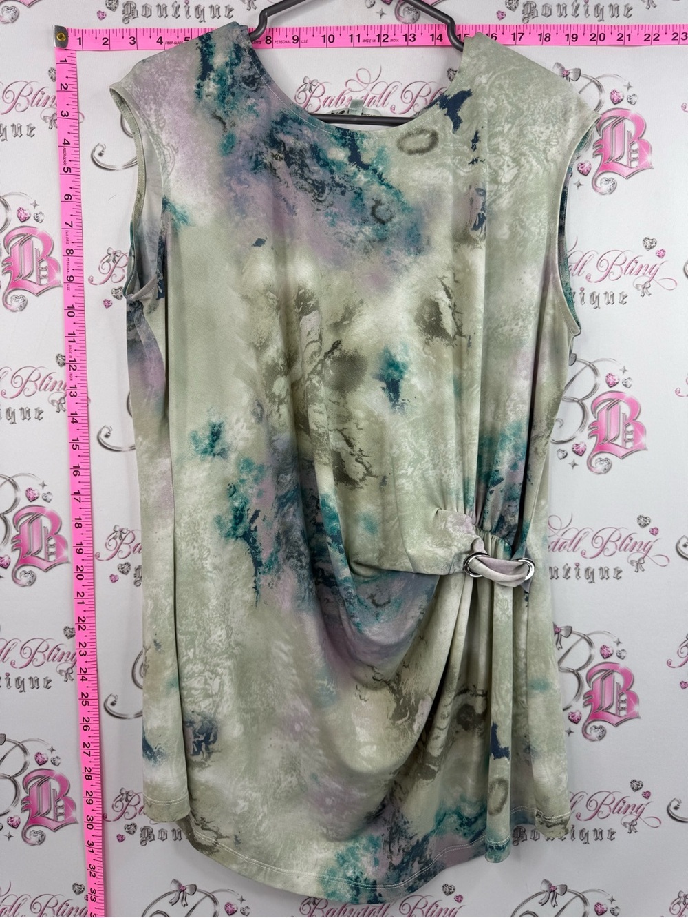 cleo tank top tie dye Green Teal Marble-Print Sleeveless Tank with Drape Ring